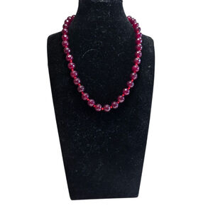 Vintage Necklace Women's Red Ruby Colored Glass Faceted Beaded Chunky Classic
